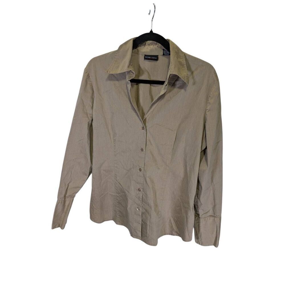 New York & Company Beige Button Down Top Women's Large